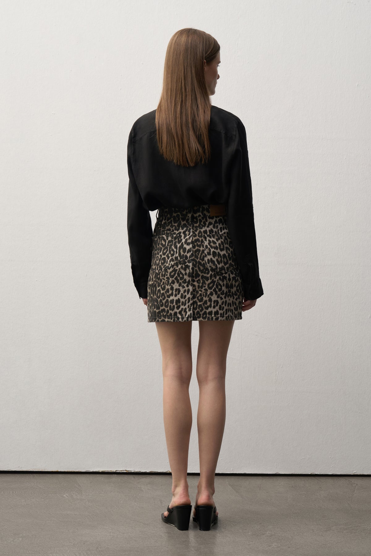Leopar Desenli Denim Mini Etek
